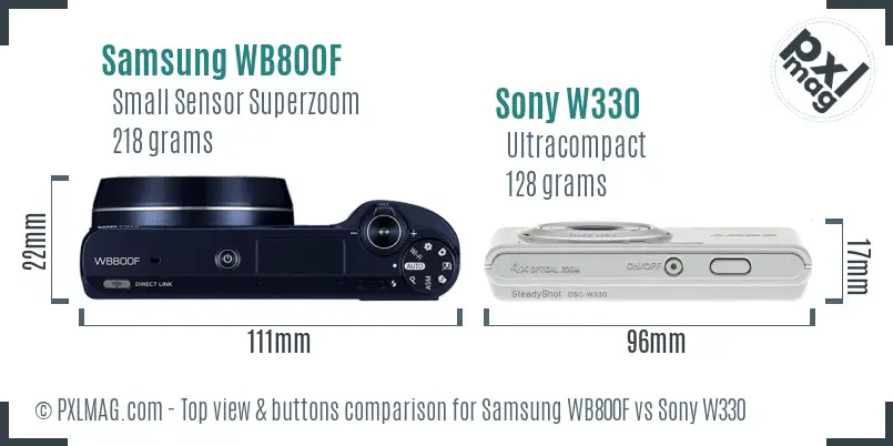 Samsung WB800F vs Sony W330 top view buttons comparison