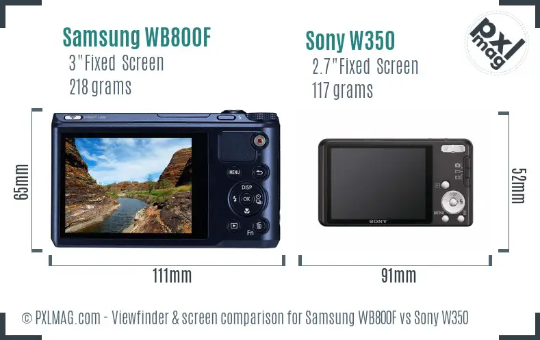 Samsung WB800F vs Sony W350 Screen and Viewfinder comparison