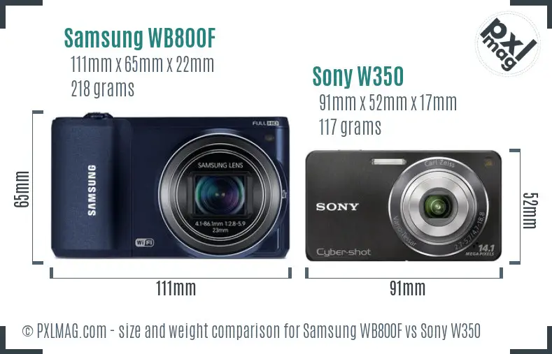 Samsung WB800F vs Sony W350 size comparison