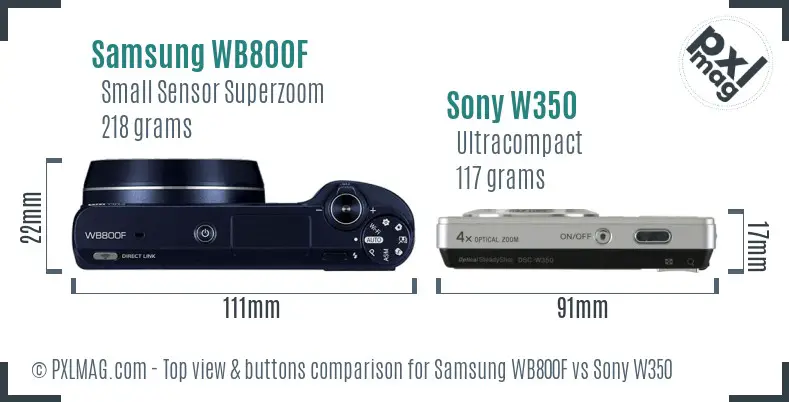 Samsung WB800F vs Sony W350 top view buttons comparison