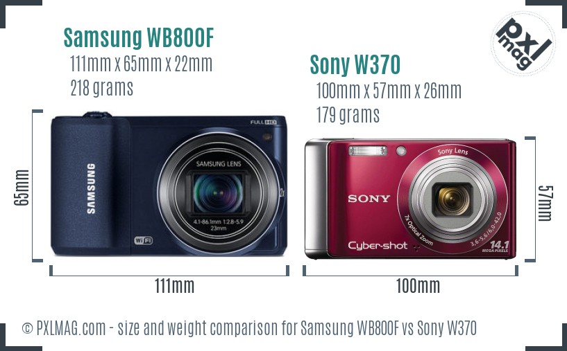 Samsung WB800F vs Sony W370 size comparison