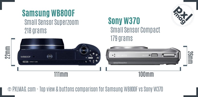 Samsung WB800F vs Sony W370 top view buttons comparison