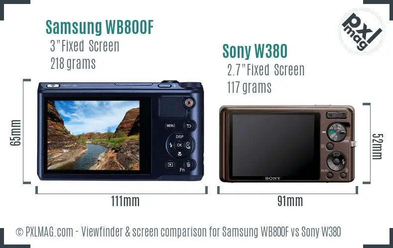 Samsung WB800F vs Sony W380 Screen and Viewfinder comparison