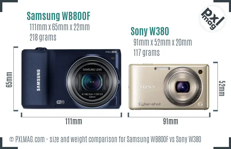 Samsung WB800F vs Sony W380 size comparison