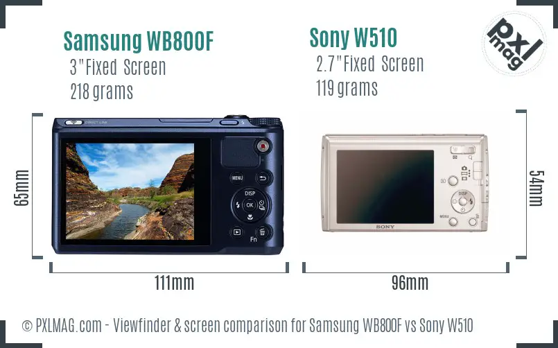 Samsung WB800F vs Sony W510 Screen and Viewfinder comparison