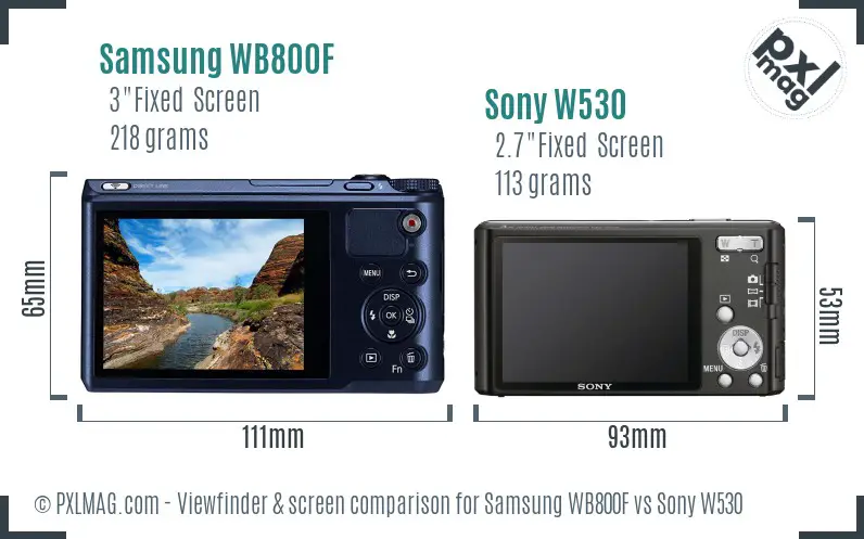 Samsung WB800F vs Sony W530 Screen and Viewfinder comparison