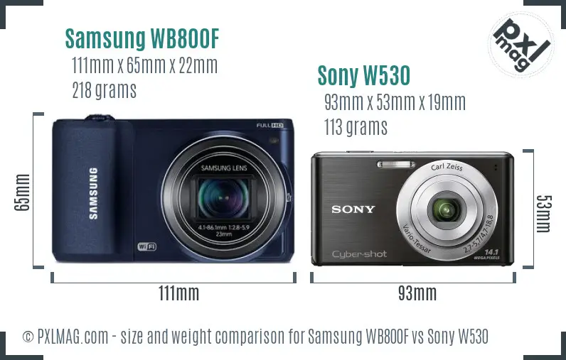 Samsung WB800F vs Sony W530 size comparison