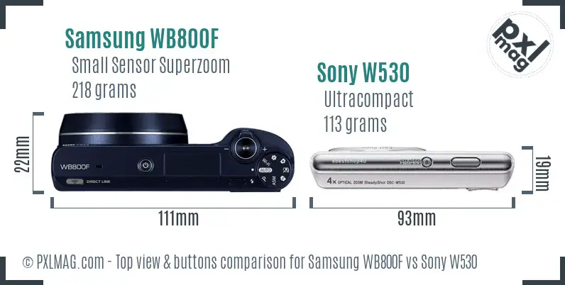 Samsung WB800F vs Sony W530 top view buttons comparison