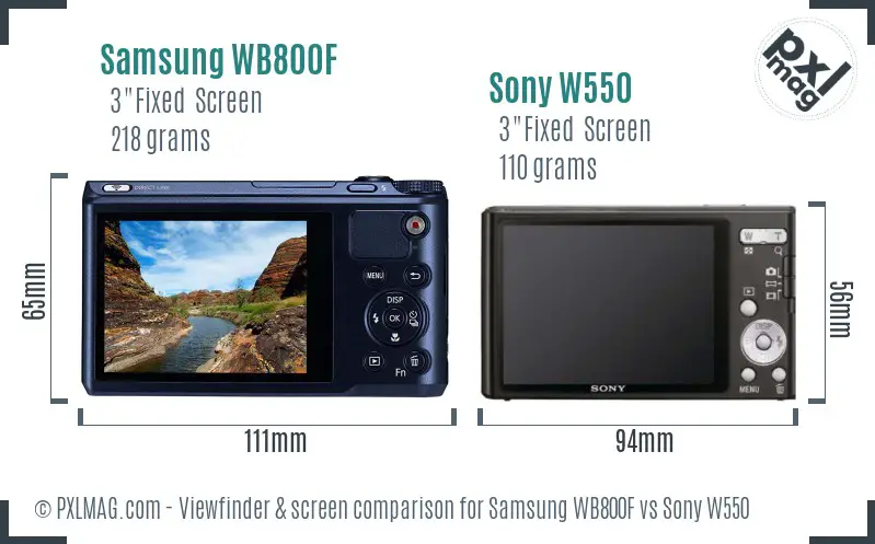 Samsung WB800F vs Sony W550 Screen and Viewfinder comparison