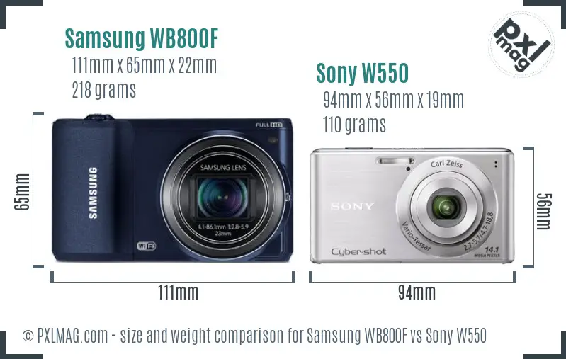 Samsung WB800F vs Sony W550 size comparison