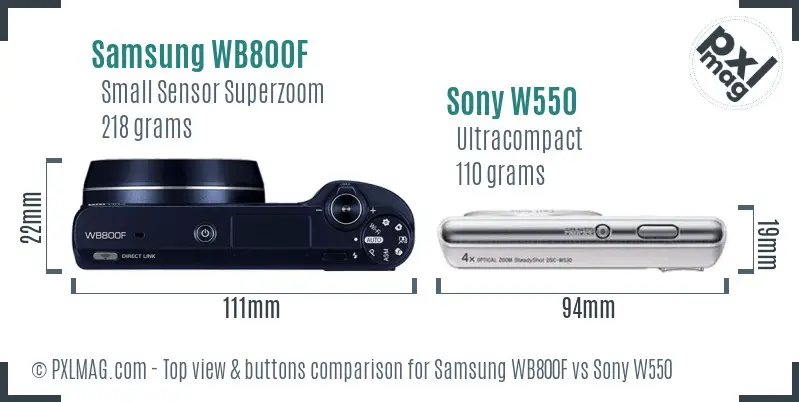 Samsung WB800F vs Sony W550 top view buttons comparison