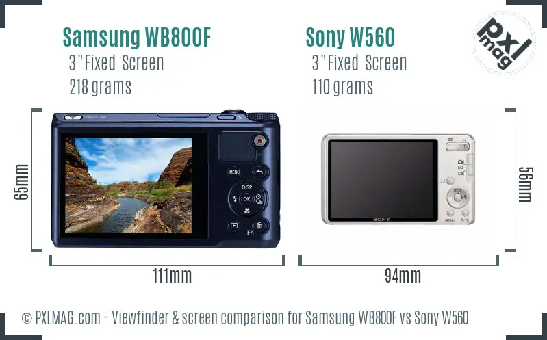 Samsung WB800F vs Sony W560 Screen and Viewfinder comparison