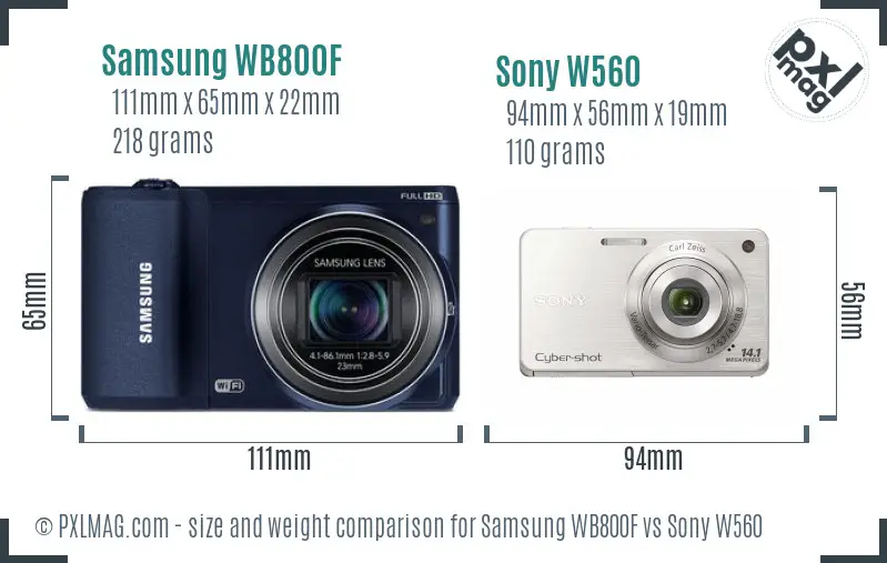 Samsung WB800F vs Sony W560 size comparison