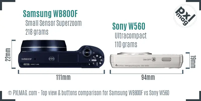 Samsung WB800F vs Sony W560 top view buttons comparison