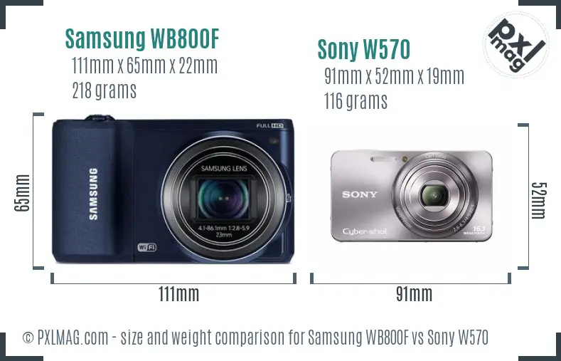 Samsung WB800F vs Sony W570 size comparison