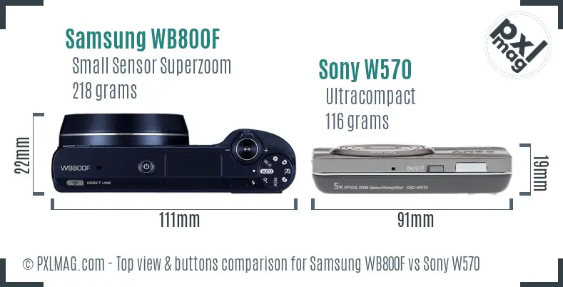 Samsung WB800F vs Sony W570 top view buttons comparison