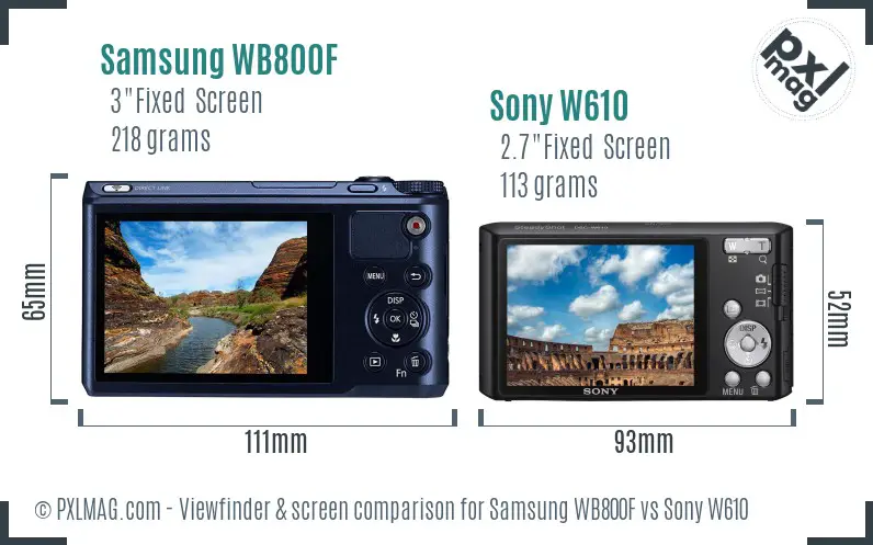 Samsung WB800F vs Sony W610 Screen and Viewfinder comparison