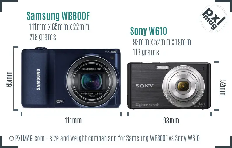 Samsung WB800F vs Sony W610 size comparison