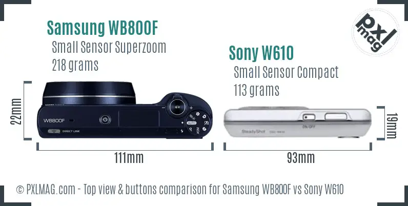 Samsung WB800F vs Sony W610 top view buttons comparison