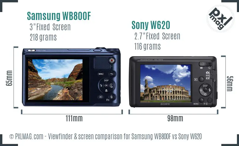 Samsung WB800F vs Sony W620 Screen and Viewfinder comparison