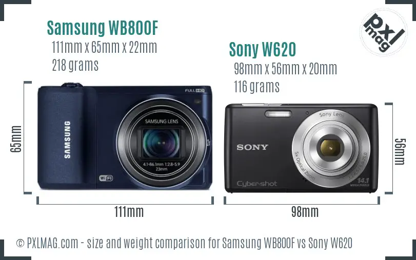 Samsung WB800F vs Sony W620 size comparison