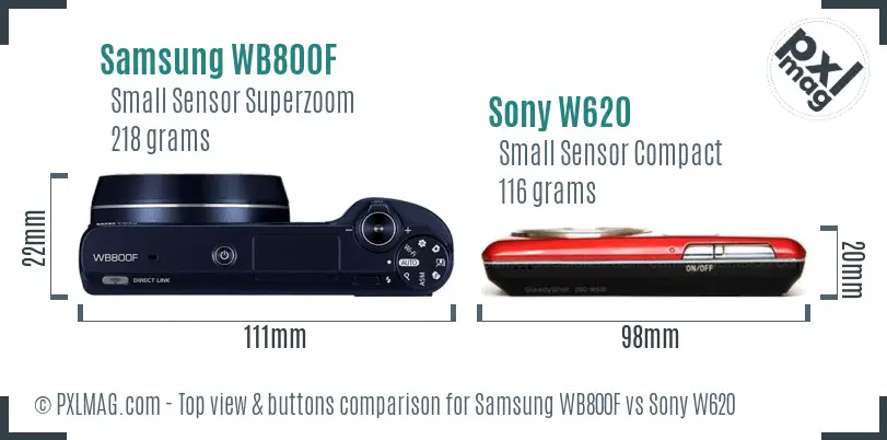 Samsung WB800F vs Sony W620 top view buttons comparison