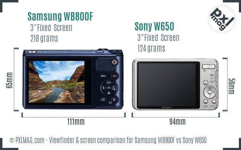 Samsung WB800F vs Sony W650 Screen and Viewfinder comparison