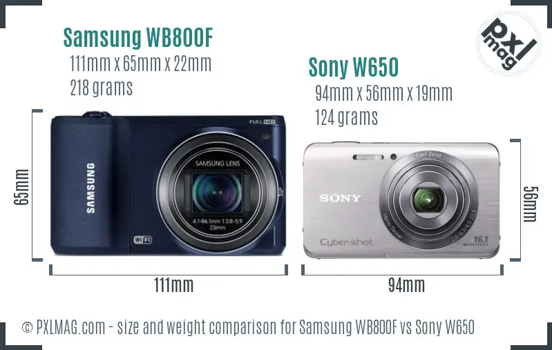 Samsung WB800F vs Sony W650 size comparison