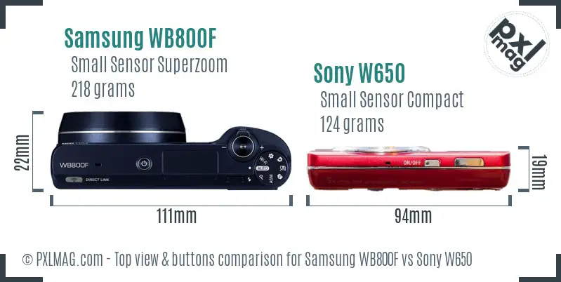 Samsung WB800F vs Sony W650 top view buttons comparison