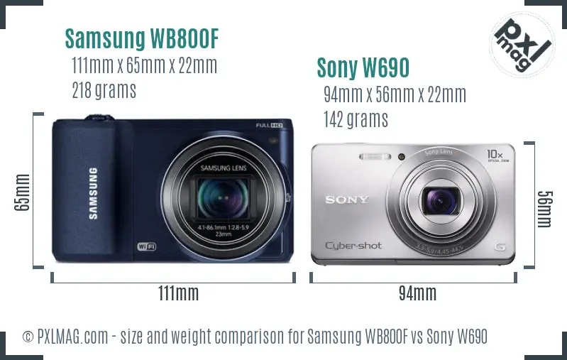 Samsung WB800F vs Sony W690 size comparison