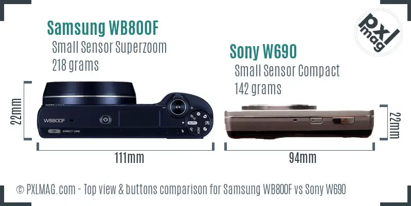 Samsung WB800F vs Sony W690 top view buttons comparison