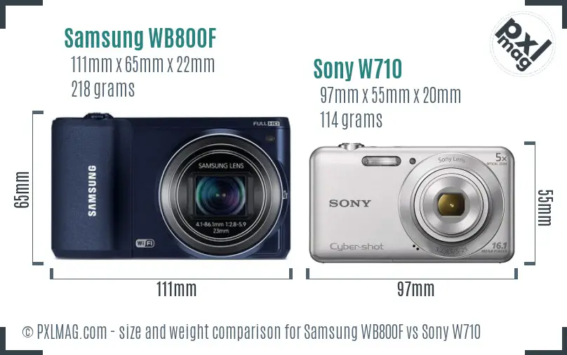 Samsung WB800F vs Sony W710 size comparison