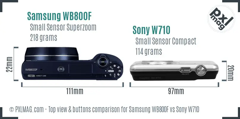 Samsung WB800F vs Sony W710 top view buttons comparison