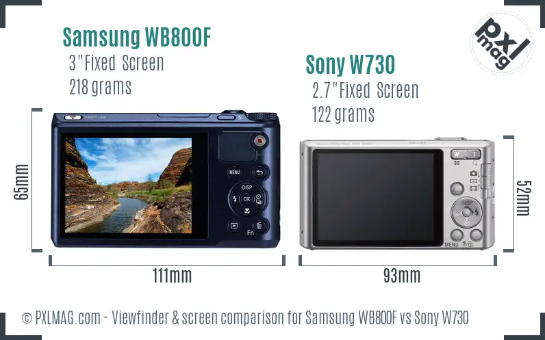 Samsung WB800F vs Sony W730 Screen and Viewfinder comparison