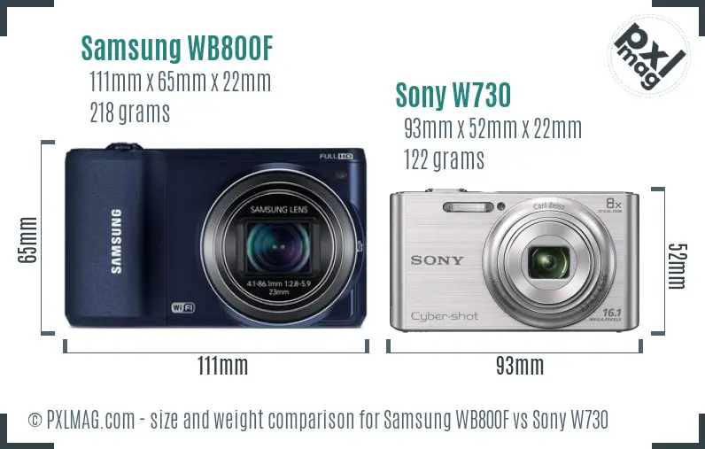 Samsung WB800F vs Sony W730 size comparison