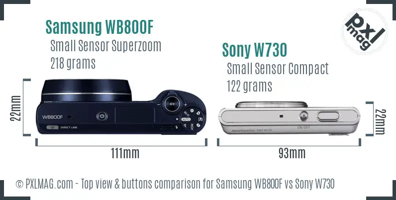 Samsung WB800F vs Sony W730 top view buttons comparison