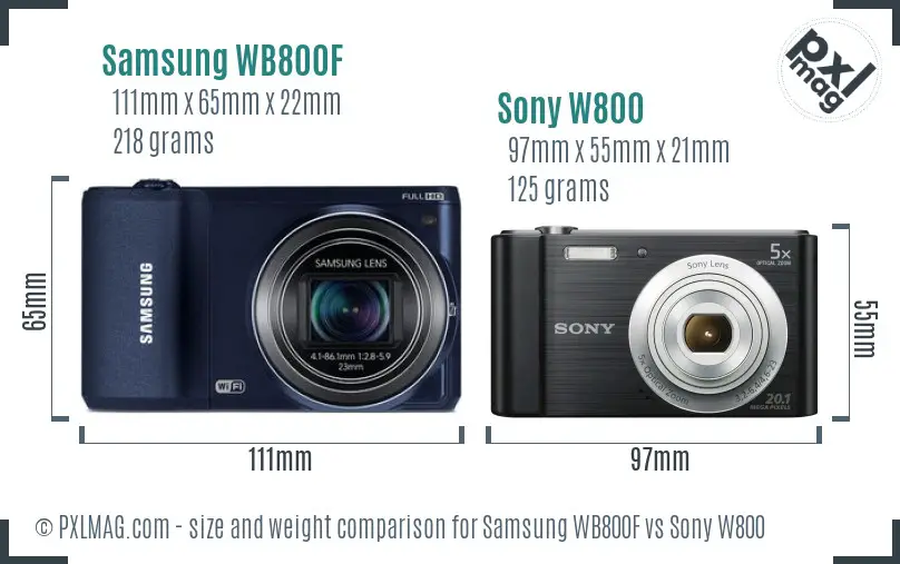 Samsung WB800F vs Sony W800 size comparison