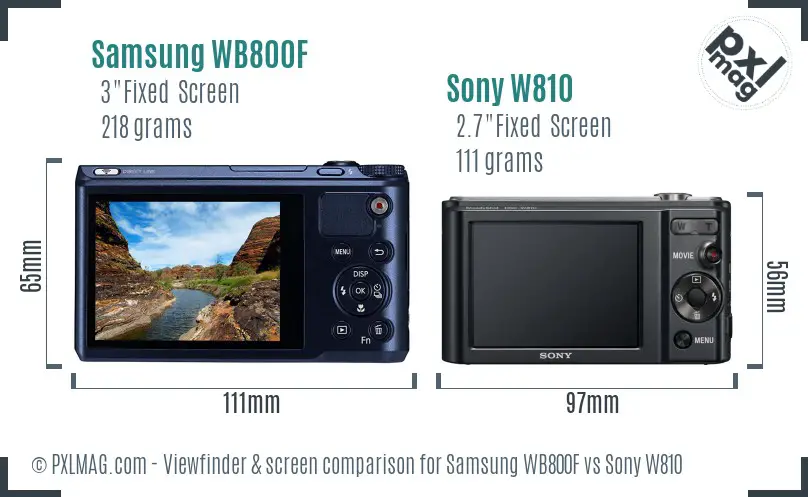 Samsung WB800F vs Sony W810 Screen and Viewfinder comparison