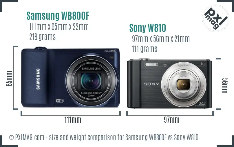 Samsung WB800F vs Sony W810 size comparison