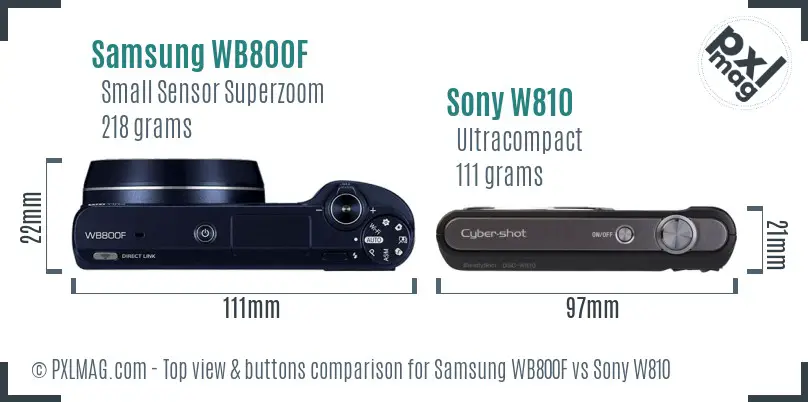 Samsung WB800F vs Sony W810 top view buttons comparison
