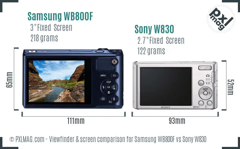 Samsung WB800F vs Sony W830 Screen and Viewfinder comparison