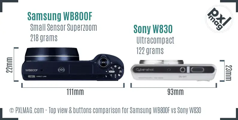 Samsung WB800F vs Sony W830 top view buttons comparison