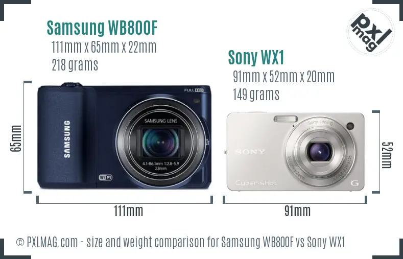 Samsung WB800F vs Sony WX1 size comparison