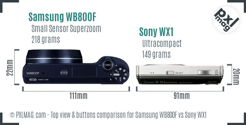 Samsung WB800F vs Sony WX1 top view buttons comparison