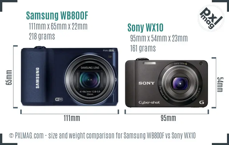 Samsung WB800F vs Sony WX10 size comparison