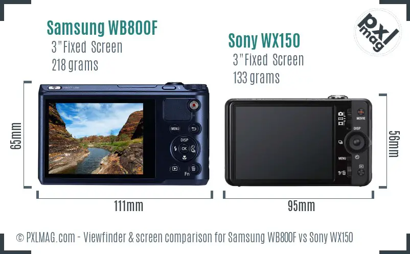 Samsung WB800F vs Sony WX150 Screen and Viewfinder comparison