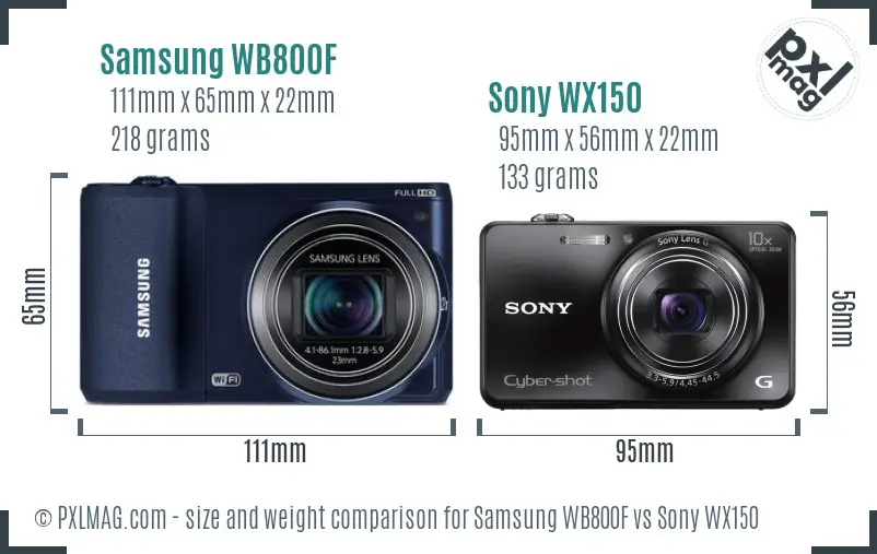 Samsung WB800F vs Sony WX150 size comparison