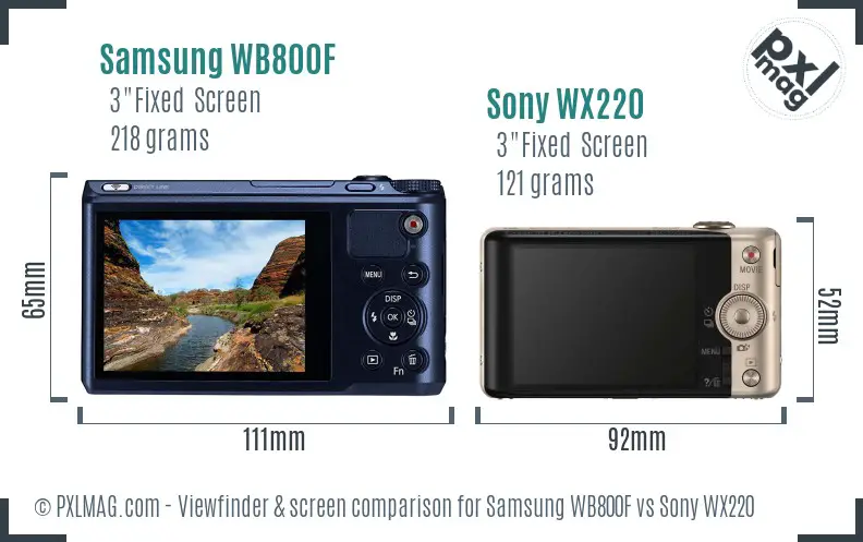 Samsung WB800F vs Sony WX220 Screen and Viewfinder comparison