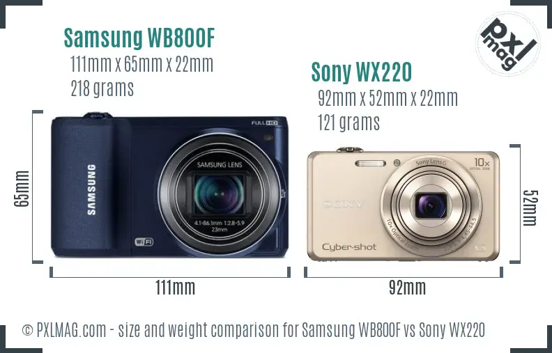 Samsung WB800F vs Sony WX220 size comparison