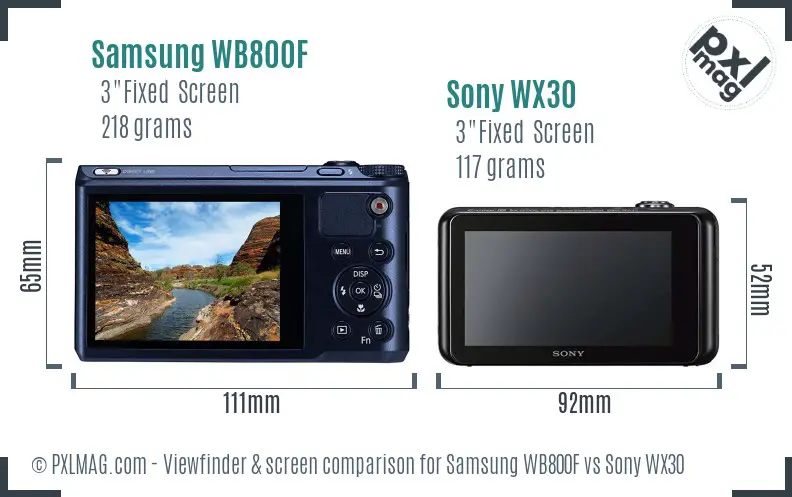 Samsung WB800F vs Sony WX30 Screen and Viewfinder comparison